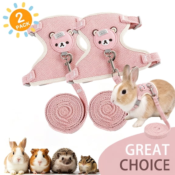 BellaNotes 2 Pack Rabbit harness and leash set, cute and breathable rabbit harness and leash set, suitable for walking rabbits, hamsters, ferrets, and guinea pigs, Pink S