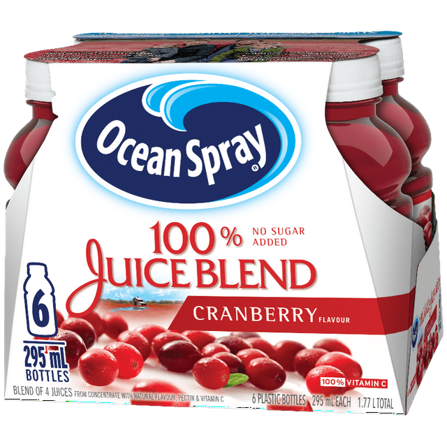 Ocean Spray 100% Juice Blend Cranberry, No Sugar Added 6x295ml