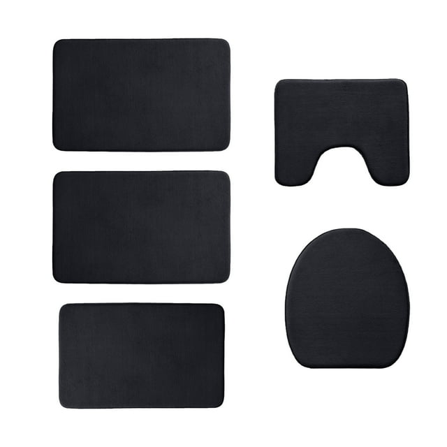 5-Piece Foam Bath Mat Set - Ultra Soft, Non-Slip, Machine Washable Bathroom Rugs, Toilet Mats, 16x24, 16x20, 15x17 Inches, Dark Colors, Water Absorbent, Quick Dry