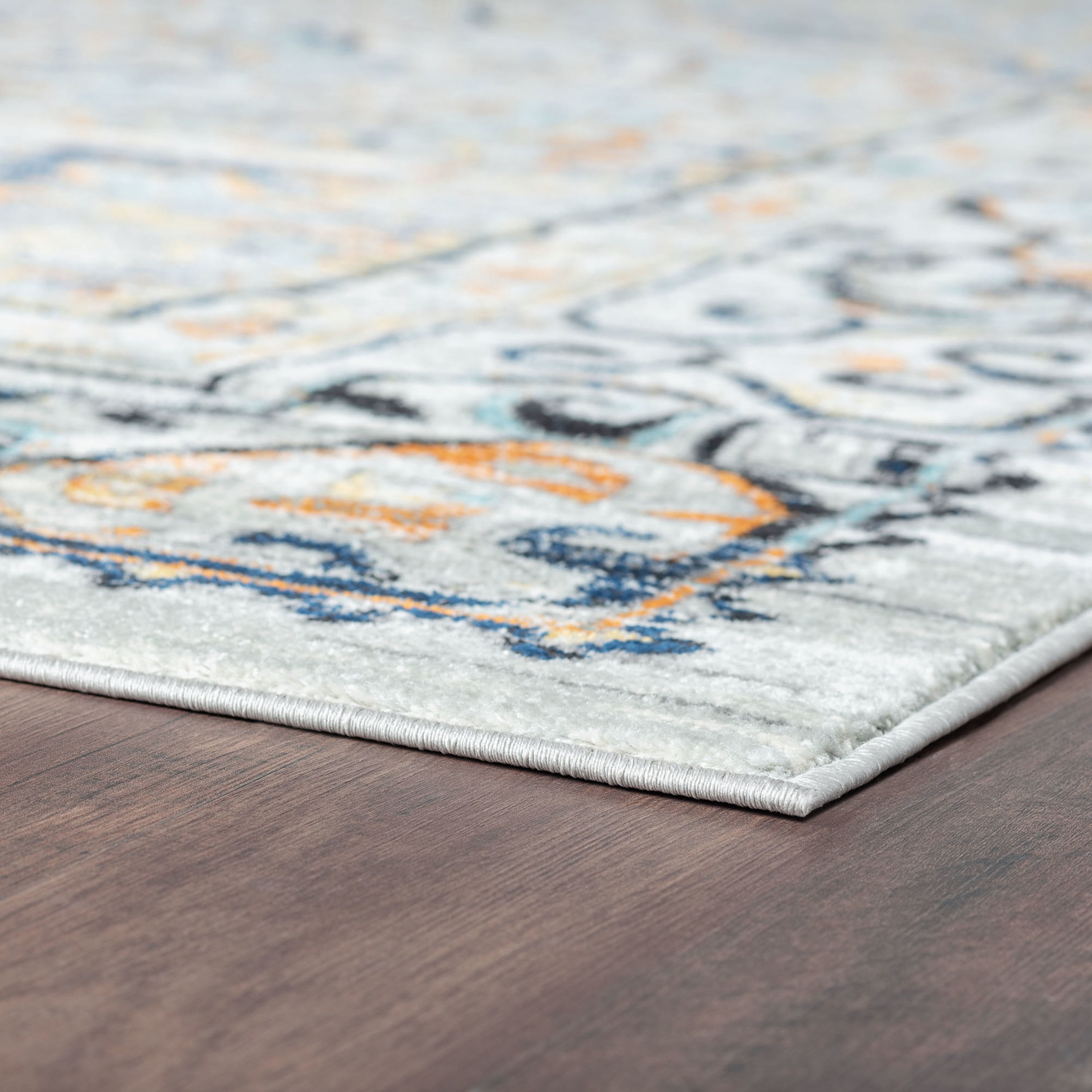 Transitional 8x10 Area Rug (7'10'' x 10'3'') Medallion Blue, Gray Living Room Easy to Clean