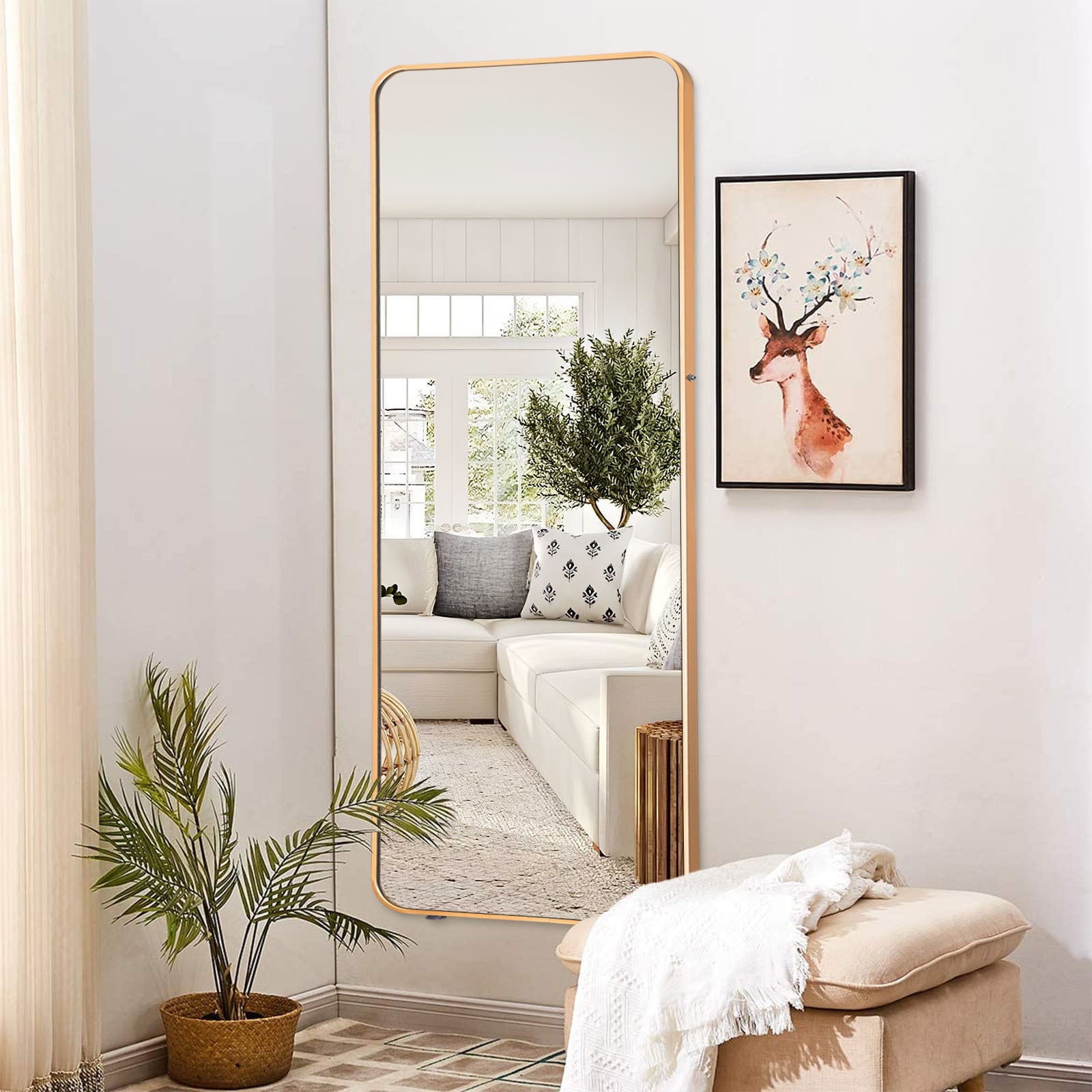 Metal Framed Full Length Wall Mirror Gold Gold