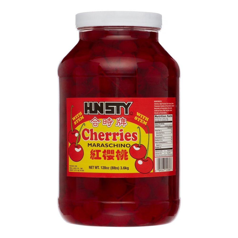 Hunsty Maraschino Cherries With Stems, 128.0 Oz