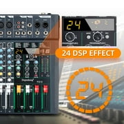 Depusheng FG12 Professional Mixing Console 12 Channel Audio Mixer MP3 Input, 48V Phantom Power,Black Bluetooth USB Audio Mixer for PC