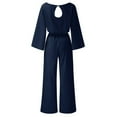 thumbnail image 5 of MSJUHEG Jumpsuits For Women One Piece Jumpsuits For Women Women Long Sleeve Playsuit Clubwear Straight Leg Jumpsuit With Belt Womens Jumpsuit Blue 2Xl, 5 of 9