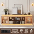thumbnail image 2 of LED TV Stand for up 85" 90" TVs, Modern Entertainment Center with 40" Fireplace Space & Charging Station, Wooden Media Console with Glass Display Cabinets & LED Lights, Natural Oak, 2 of 10