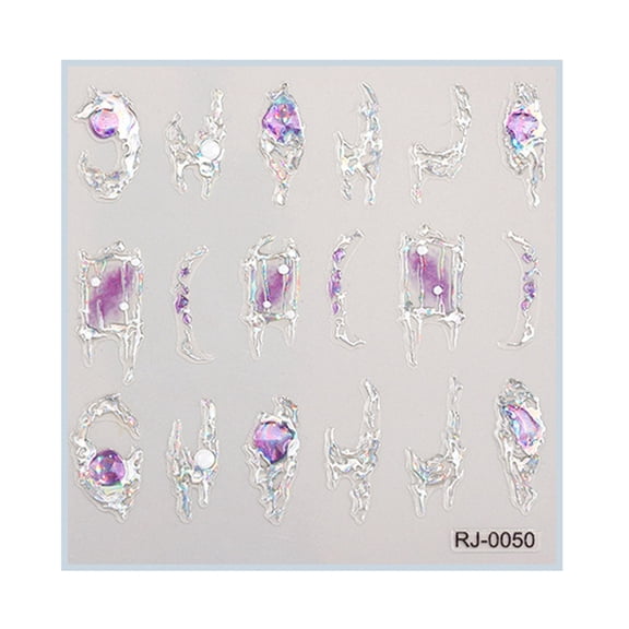 5D Embossed Nail Stickers Women 1Sheet Diamond Nail Art Stickers Self Adhesive French Silver Nail Decals for Nail Design