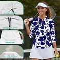 thumbnail image 6 of Uorisanigo Blue Cow Print Women's Golf Top Breathable Polyester Spandex Fabric Moisture Wicking Tennis Activewear Soft Stylish Outing Wear with Zipper 3/4 Sleeve Pullover Size 2XL, 6 of 7