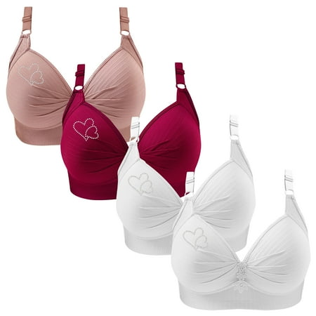 Lisbinx Bras for Women Full Coverage 4PC Woman s Printing Gathered Together Large Size Daily Bra Underwear No Rims Seasonal Discounts