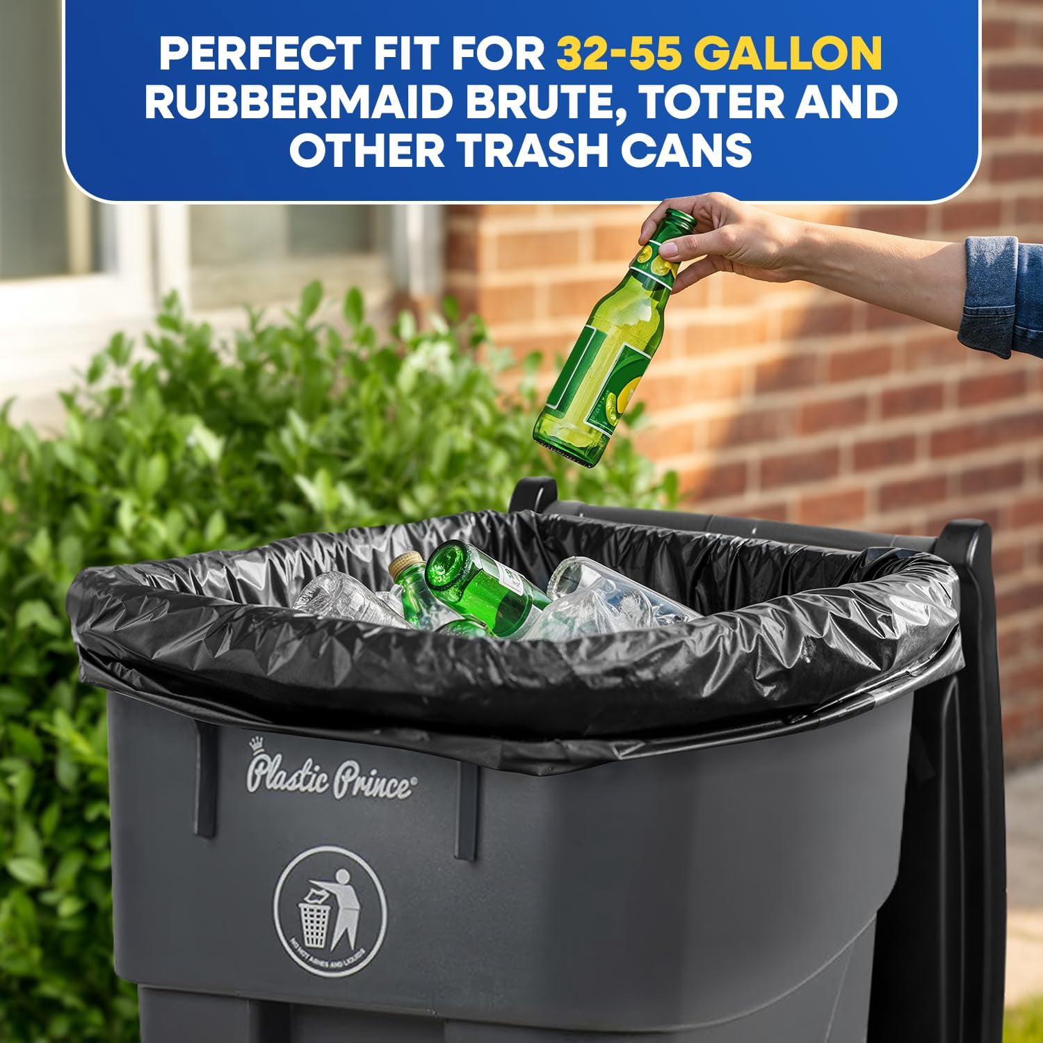 (100 Pack) 55-60 Gallon Trash Bags, 2 Mil, Heavy Duty, Fit Rubbermaid Brute Rollout, Round and Square 32-55 gal Trash Cans, 43" x 47" Large Durable Garbage Trash Can Liners, Bulk (2 Mil Black)