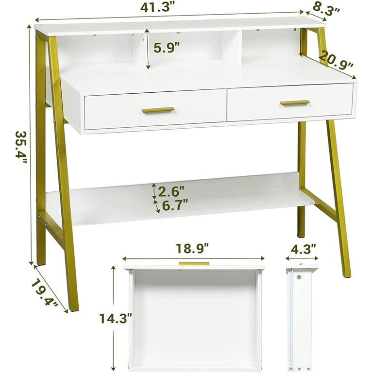 Kids Writing Desk Student Study Table, 31.5 White Desk with Hutch and  Drawers and USB Ports, Makeup Dressing Table Save Space Gifts 