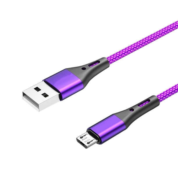 Cateissary Cable de carga de 1/2 metros, Cable Micro USB, Cable de datos de rápido, Cable trenzado de nailon para teléfono móvil, accesorio para Teléfono y Comunicación Violeta 1M