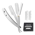 thumbnail image 1 of Maquinilla de afeitar de borde de barbero Yuyangstore acero inoxidable con cuchillas de repuesto plata, 1 of 8