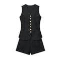 thumbnail image 3 of Uootdi Women's 2 Piece Matching Lounge Set Sleeveless V Neck Button Down Vest High Waist Pleated Linen Shorts Set with Pockets, 3 of 6