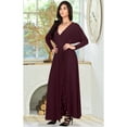 thumbnail image 2 of KOH KOH Long Sleeve Asymmetric Slit Fall Winter Evening Flowy Empire Waist Full Floor Length Cocktail Formal V-Neck Tall Maxi Dress Gown For Women Maroon Wine Red X-Large US 14-16 NT060, 2 of 5