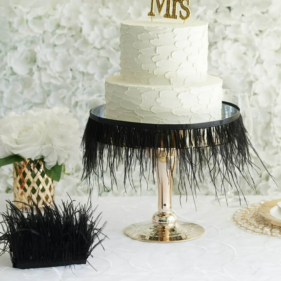 Efavormart 39" Black Real Ostrich Feather Trims With Satin Ribbon Tape For Wedding Decoration