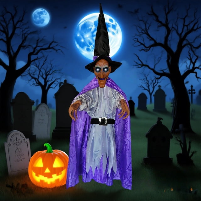 AKEGAMN Clearance! Halloween Animatronics 2025 Flying Witch Halloween Decor 70In Life Size Hanging Vocal With Light Up And Creepy Sound For Outdoor Indoor Halloweens House Props Halloween Animatroni