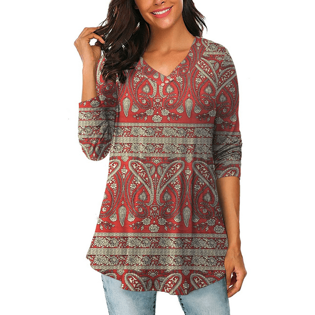 FOLUNSI Women's Plus Size Tops Casual Blouses Long Sleeve Flowy Tunic