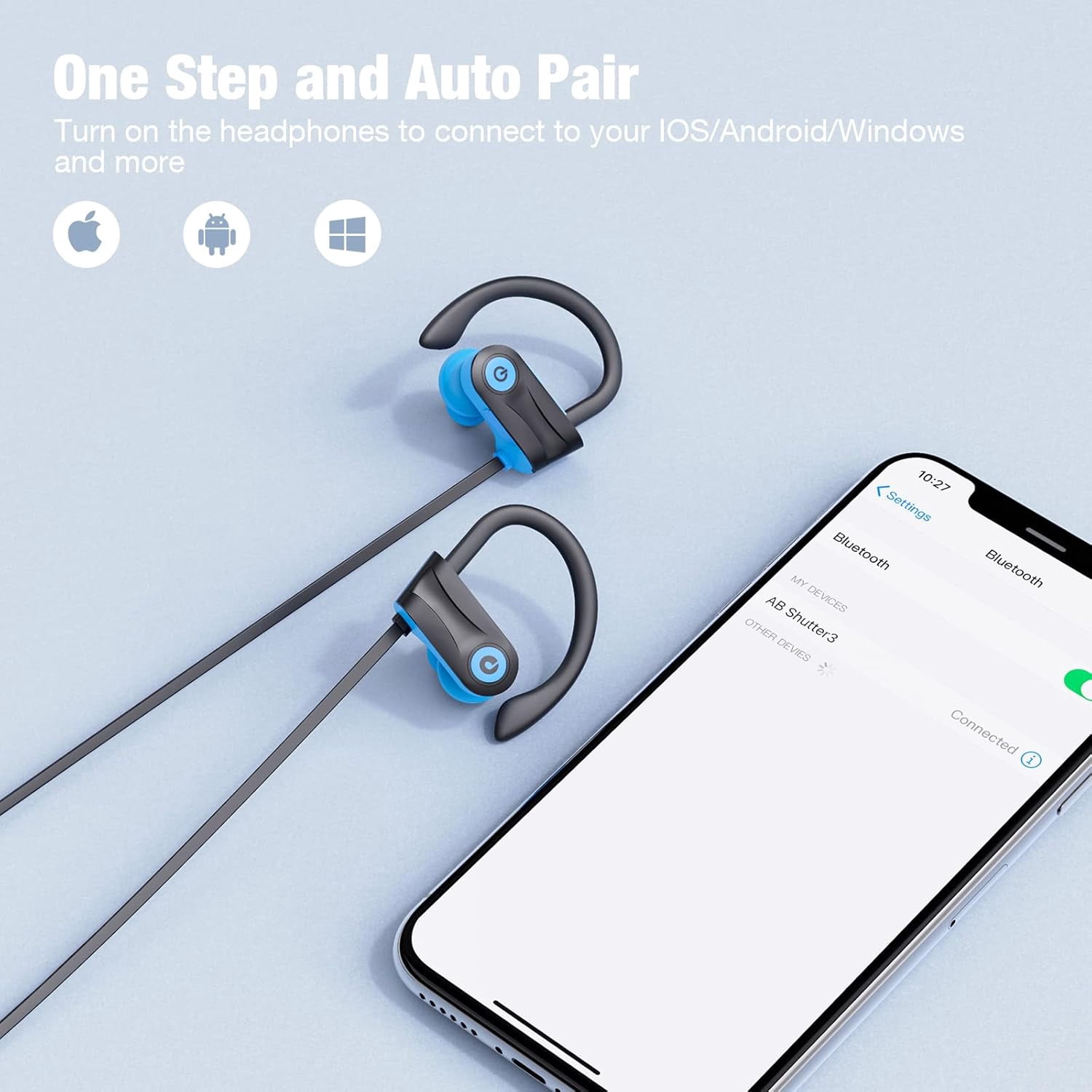 Bluetooth Headphones, Wireless Headphones with 16 Hours Playtime Bluetooth 5.3 Wireless Earbuds HD Deep Bass Stereo Sound Isolation IPX7 Waterproof Earphones for Workout Running Sports
