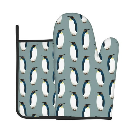 

Zeuib Penguin Print Oven Mitt & Pot Holder Set 2-Pack Kitchen Gloves and Hot Pads for Cooking BBQ Grilling Baking
