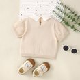thumbnail image 3 of Gibobby Playera&nbsp;Moda de manga corta pequeños, bebés, niños y niñas, suéter con cuello vuelto, suéteres de punto de algodón con cierre de botón, Tops, camisa con bolsillos （Caqui， 6-12 Meses), 3 of 5