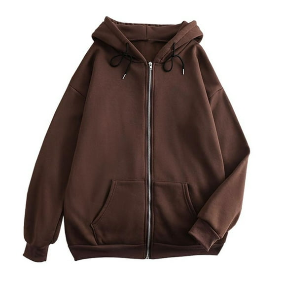 Men Women Jacket Coat Hooded Drawstring Long Sleeve Zipper Placket Outwear with Pockets Loose Fit Sweatshirt Outwear