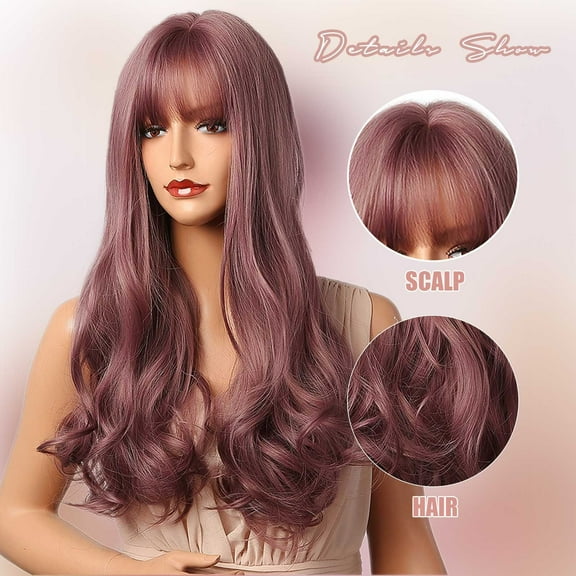 DOPI Women'S Fashion High Temperature Resistant Silk Synthetic Bangs Long Hair Wig(2Pack)