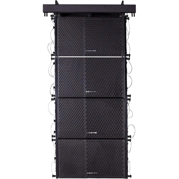 Sound Town ZETHUS Series 2 Pairs of 10” Passive Two-Way Line Array Loudspeakers with One Flying Frame, Full-Range/Bi-Amp Switchable, Birch Plywood, Black (ZETHUS-110X4)