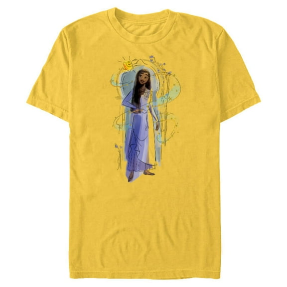 Disney Wish Asha and Star Watercolor Archway - Short Sleeve Blended T-Shirt for Adults - Customized-Yellow