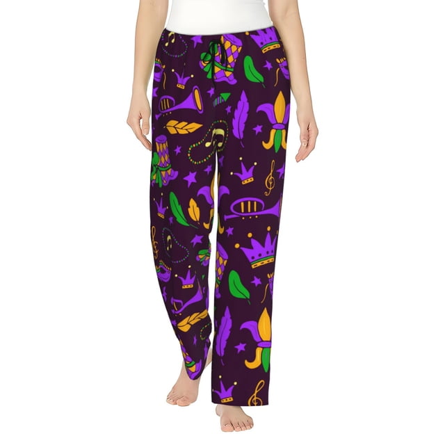 Balery Mardi Gra2 Pantalones de pijama para mujer, pijamas ultraligeros, pantalones de estar por casa-XX-Large