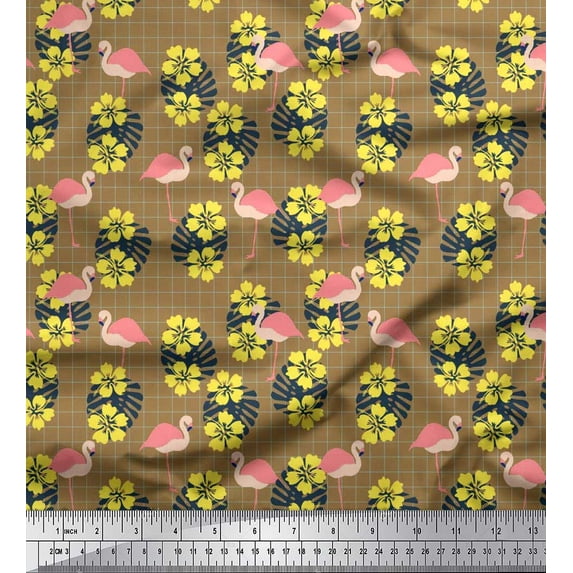 Soimoi Cotton Voile Fabric Monstera Leaves,Floral & Flamingo Bird Print Fabric by The Yard 56 Inch Wide