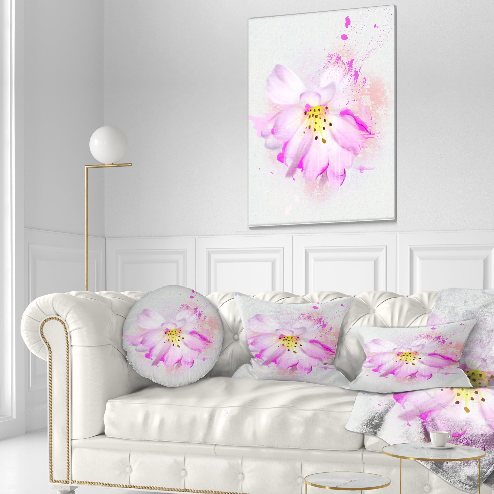 Designart Watercolor Pink Rose Illustration - Floral Throw Pillow - 12x20