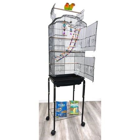 Large 64-inch Open Top Parakeet Lovebirds Flight Cage 10-Step Walk Ladder 2 Hook Play Toys With Rolling Stand for Finches Canaries Cockatiels Budgie Parrotlet Conures Pet Birdcage