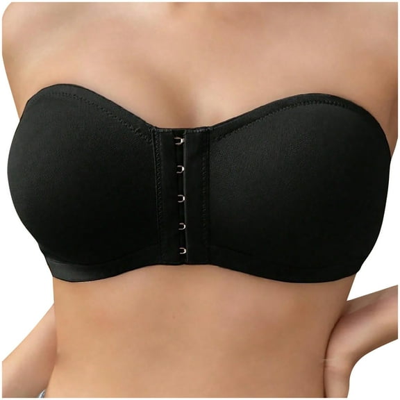 Agkizg Solid Color Strapless Wireless Bandeau,Front Closure Invisible Bra,Seamless Stretchy Comfortable Bra for Party and Daily Wear (Women's or Women's Plus)
