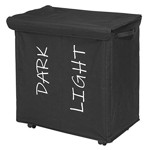 mDesign Divided Laundry Hamper Basket with Wheels and Removable Lid, Builtin Handles Portable