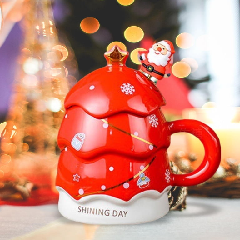 DOITOOL Christmas Tree Ceramic Mug – 400ml Holiday Coffee Cup, White Festive Design