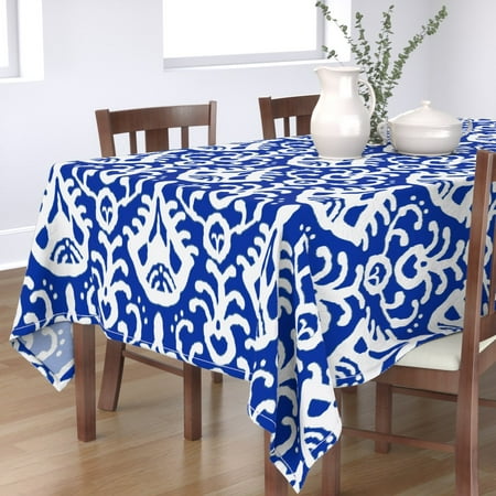 

Cotton Sateen Tablecloth 70 x 144 - Cobalt Blue Ikat Damask Modern Beach Home Graphic Abstract Boho Print Custom Table Linens by Spoonflower