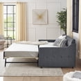 thumbnail image 5 of Twin Size Upholstered Daybed with Erectable Trundle and USB Charging, Dark Gray Linen, Mid-Century Design, 5 of 9