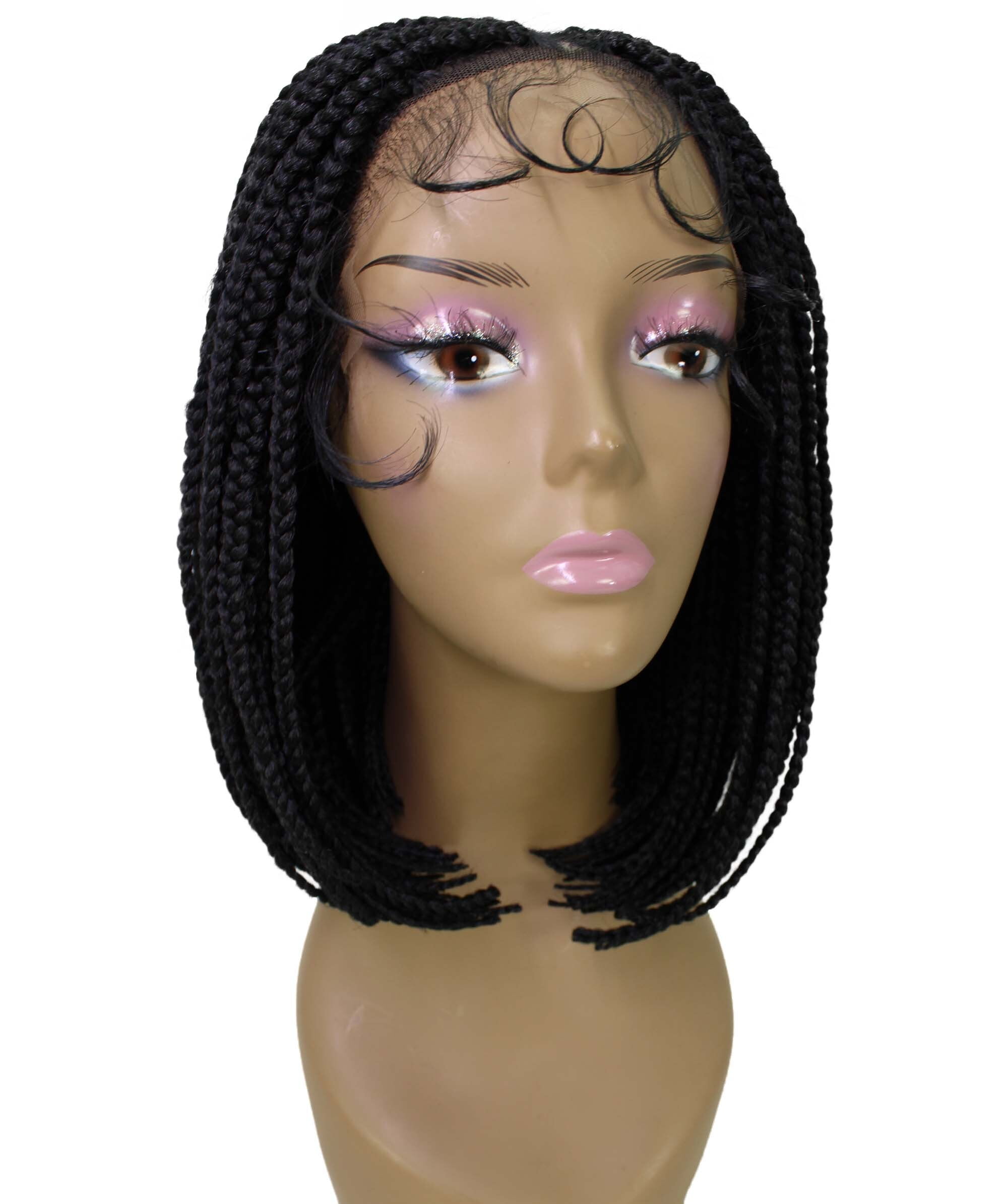 LUXLUXE Tiara Straight Braided 12 in Long 4X4 Hand Tied Lace Braid Braided Wig, Beauty Heat Resistant Fiber, Black Color