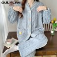 thumbnail image 2 of Conjunto de pijamas de lana de Coral grueso para mujer, ropa de dormir de terciopelo de invierno, traje de Casa esponjoso, ropa de noche cálida coreana, nuevo, 2 piezas, 2 of 5