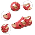 thumbnail image 5 of Rokment Womens Orthopedic Wedge Walking Sandals Comfortable Fashion Leather Arch Support Platform High Heels Gladiator Dress Sandals for Beach Summer Red Size 8, 5 of 7