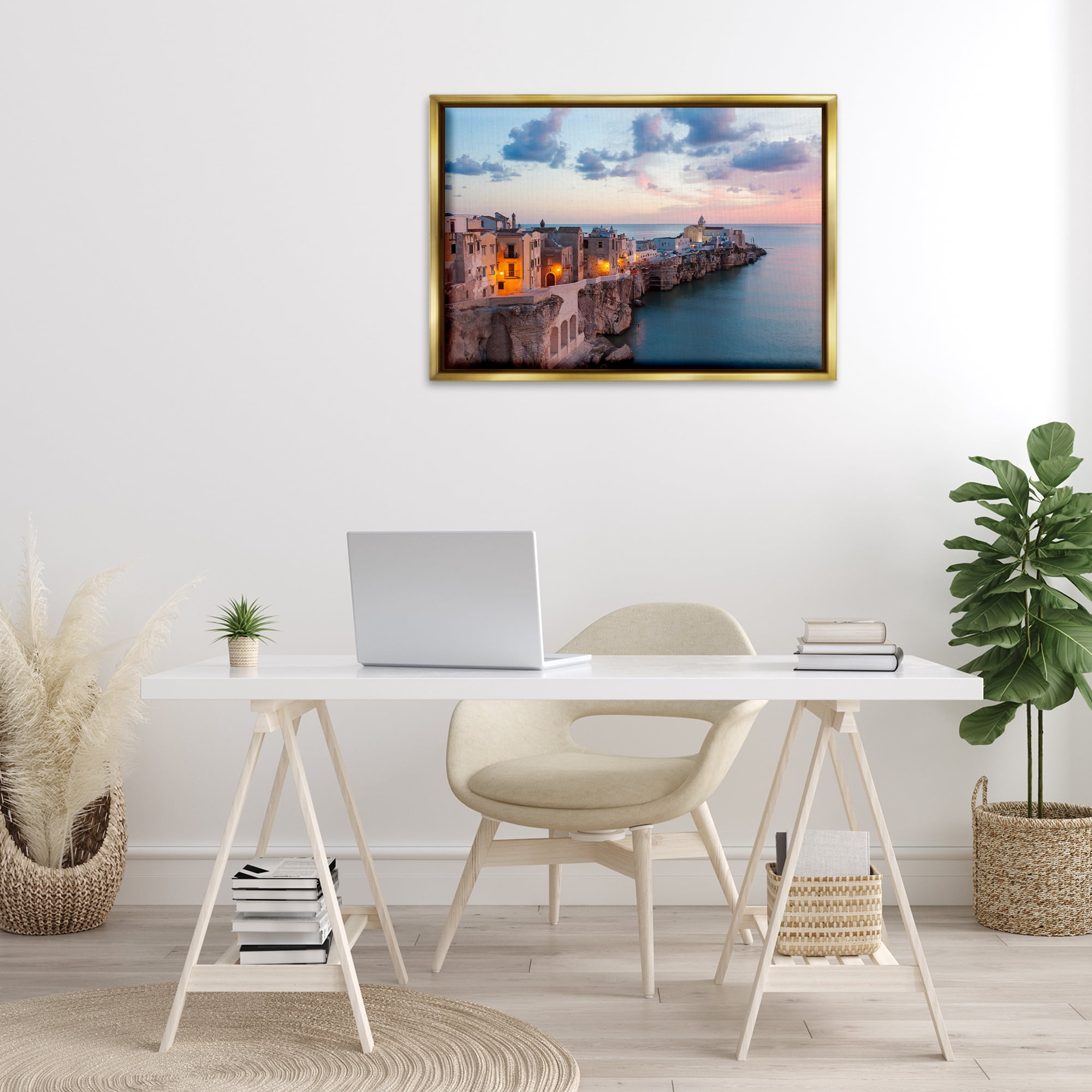 Stupell Industries Coastal City Architecture Cities & Countries Photography Gold Floater Framed Canvas Art Print Wall Art, 31 x 21