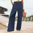 thumbnail image 2 of QHFBli Women Linen Palazzo Pants Summer Boho Wide Leg High Waist Casual Lounge Pant 2089 Beach Travel Vacation Outfits, 2 of 8