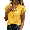 thumbnail image 2 of ATOYSOY Ladies Notch Collar Cap Sleeve Full Placket Tops Short Sleeve Crinkle Woven Casual Blouses Breathable Soft Oversized Fashion Shirts Versatile Wear For Weekend Home Working Daily Styling, 2 of 6