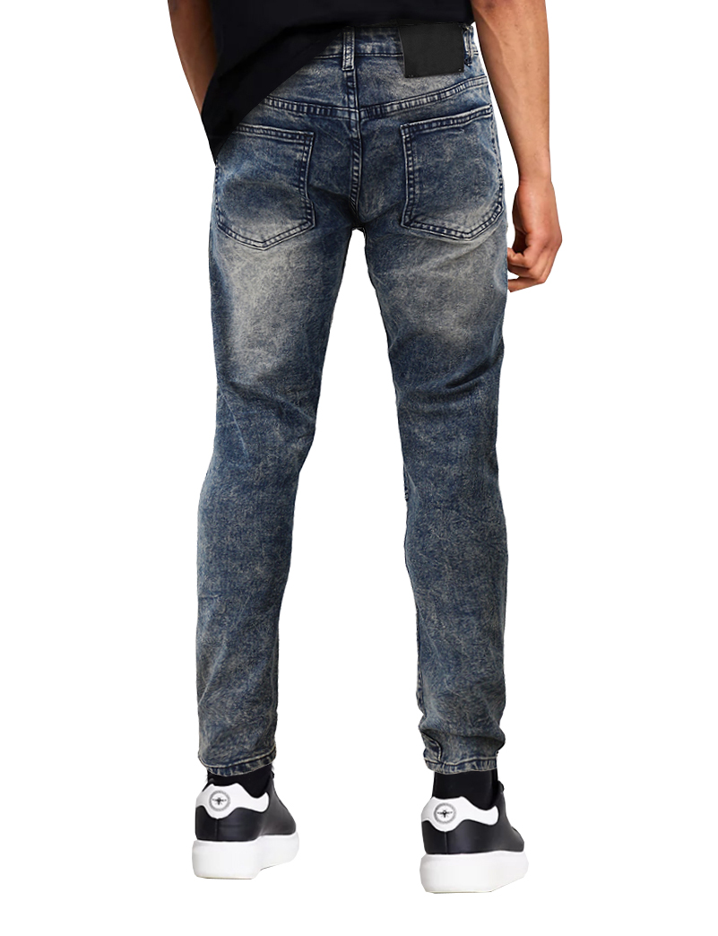 Men's Muscle Fit Distressed Moto Quilt Zipper Super Skinny Stretch Denim Jeans (DXZ-80-VN/SS-Blue, 30x30) - image 2 of 3