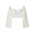thumbnail image 6 of Gureui Women's Hollow Out Crop Tops, Long Bell Sleeve Backless Sweetheart Neck Solid Color See-through Slim Fit Cropped Crochet T-Shirts, 6 of 9