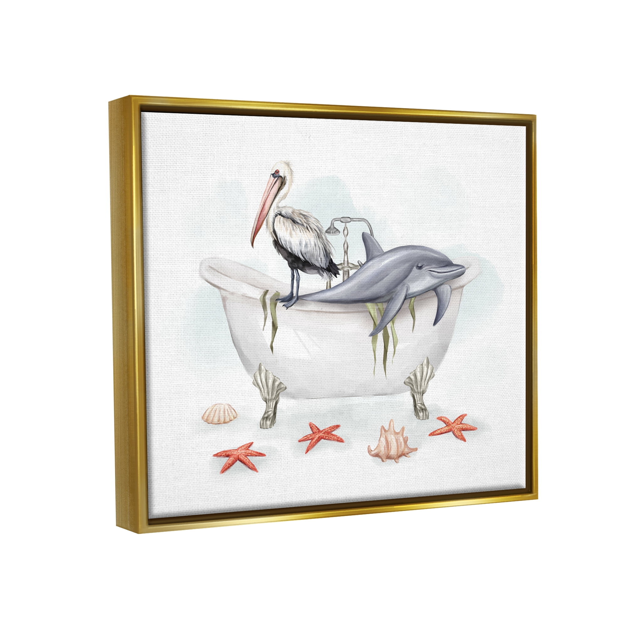 Stupell Industries Nautical Bathtub Animals Animals & Insects Painting Gold Floater Framed Art Print Wall Art, 31 x 25