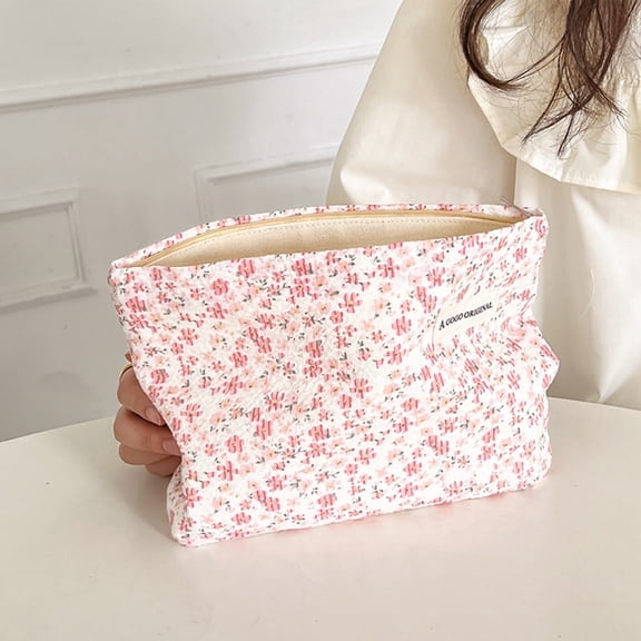 Small Fresh Floral Cosmetic Bag Large Capacity Portable Toiletries Storage Pouch for Women Girls Travel Organizer
