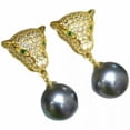 thumbnail image 2 of K-KED stunning 10-11mm tahitian round black green pearl dangle earring 925s, 2 of 3