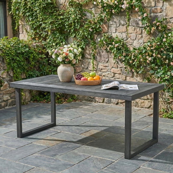 LifeSky 69 Inch Outdoor Acacia Wood Dining Table for 6-8 People: Weather Resistant Patio Table Stays Beautiful 4 Seasons - BBQ Backyard Party - Slatted Top & Dark Gray Finish, No Assembly Needed