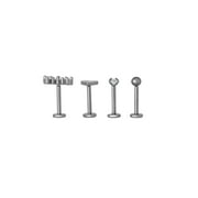 Body Jewelry Womens Stainless Steel 16G Cartilage Piercing Set with Cubic Zirconia, 4 Pack